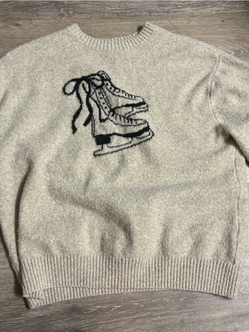Hollister Cream Crewneck Sweater with Black Skate Graphic
